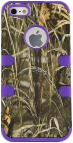 JUSTING@Apple iPhone 5C Grass Oak Realtree Hunting Camo Camouflage High Impact Shock Defender Plastic Outside with Silicone Inside Case Cover (Purple)