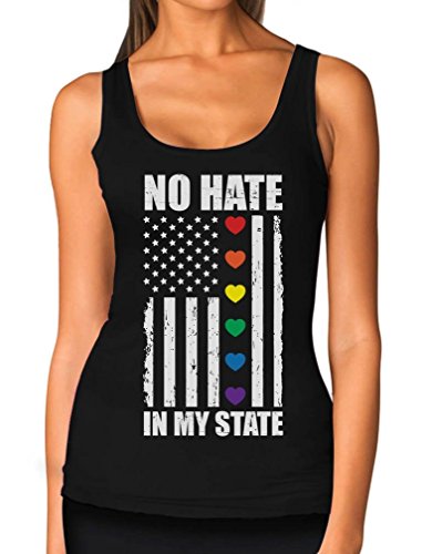 Hearts No Hate In My State - Gay & Lesbian Pride American Flag Women Tank Top