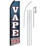 NEOPlex - "Vape Shop" Complete Flag Kit - Includes 12' Swooper Feather Business Flag With 15-foot Anodized Aluminum Flagpole AND Ground Spike