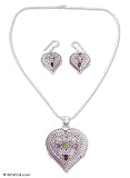 Amethyst and peridot jewelry set, 'Joyful Heart' 16.5 L