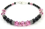 October Birthstone Rose (Pink Opal or Pink Tourmaline) Bracelets: Sterling Silver Beaded Swarovski Crystal Black Pearl Handmade Bracelets