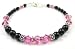 Rose (Pink Opal or Pink Tourmaline) Bracelets: Sterling Silver Beaded Swarovski Crystal Black Pearl Handmade Bracelets