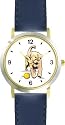 Labrador Retriever (Yellow) Puppy Dog - WATCHBUDDY&reg; DELUXE TWO-TONE THEME WATCH - Arabic Numbers - Blue Leather Strap-Children's Size-Small ( Boy's Size & Girl's Size )