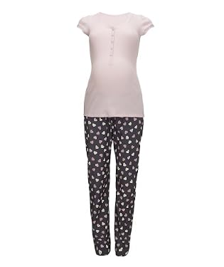 Maternity Heart Print Pyjama Set - Grey