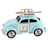 Miniature Clock Retro Blue Beetle Car with Surf Board'