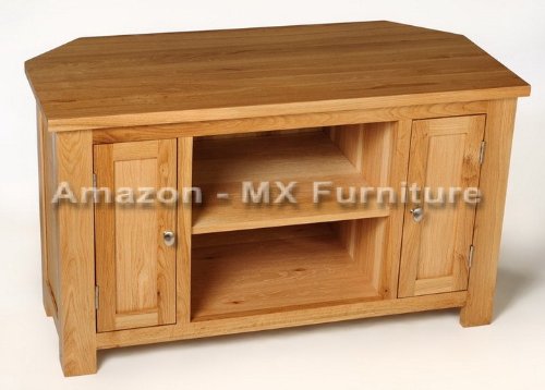 Solid Oak 2 Door Corner TV Unit / Cabinet