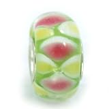 Sterling Silver Murano Lt Pink / Lt Yellow /Lt Green Glass Bead Compatible with Pandora, Biagi, Chamilia, and Troll