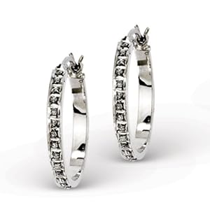 Genuine IceCarats Designer Jewelry Gift Sterling Silver Diamond Mystique Round Hoop Earrings In Sterling Silver