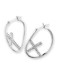 18K White Gold Round Diamond Accents Cross Oval Hoop Earrings (1/3 cttw, G-H Color, VS2-SI1 Clarity)