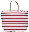 Cotton Canvas Ruby Red and White Striped Shore Bag with Leather Handles 22"L x 13.5"H
