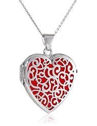 Sterling Silver Italian Heart Locket with Freeform Design Pendant Necklace, 18"
