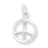 Sterling Silver Diamond-Cut Peace Sign Symbol Charm