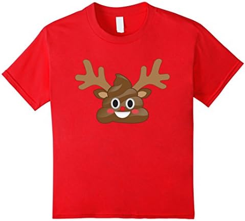 Kids Funny Christmas Emoji Poop Reindeer T-Shirt - Rudolph Nose 12 Red