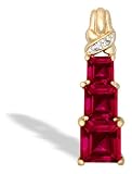 14K Yellow Gold Genuine Square Ruby and Diamond 3-Stone Pendant