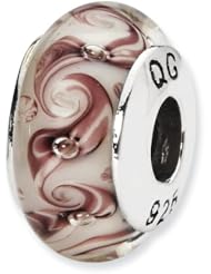 Sterling Silver White/Mauve Swirl Hand-blown Glass Charm Bead Fits Pandora Chamilia Biagi Bracelet