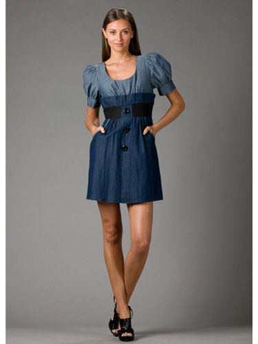Voom Dress by Joy Han - Denim Jean Dresses - Puff Sleeve with
