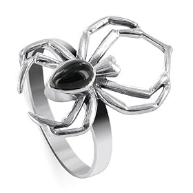 LWRS154 .925 Sterling Silver Black Onyx Teardrop Window Spider Band Ring Size 5, 6, 7, 8, 9, 10, 11, 12: Jewelry