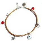 Red Coral and Sterling Silver Charms Protection Kabbalah Anklet By MIZZE