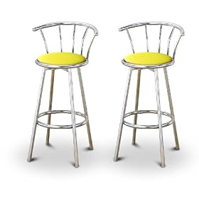 2 Yellow Vinyl Chrome Swivel Bar Stool Barstools [Kitchen] by The Furniture Cove