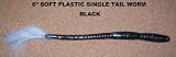 6 Single Tail Soft Plastic Worm - (10 pack) Black with various tail colors