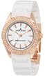 AK Anne Klein #10/9682RGWT Women's Rose Gold Tone Swarovski Accented White Ceramic Watch