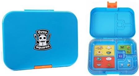 Leakproof Bento Box with Removable 4 Section Tray | Nontoxic, Easy to Clean, for Kids &amp; Adults | 16 Bonus Lunchbox Notes by Three Squares, (Blue Skies)