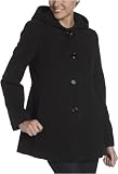 AK Anne Klein Women's Wool Single Breasted Seamed Detail Hooded Pea Coat