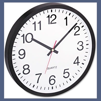 Universal Round Wall Clock, 12-1/2in, Black, 1 AA Battery