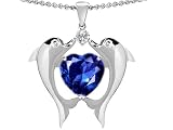 Original Star K(tm) Kissing Love Dolphins Pendant With 8mm Heart Shape Created Sapphire in .925 Sterling Silver