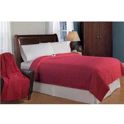 Serta Luxurious Low-Voltage Electric Heated Micro-Plush Triple-Rib Full Blanket, Royal Red