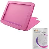 GTMax Hot Pink Durable Carrying Leather Cover Case with Stand + Clear Crystal LCD Screen Protector For HP TouchPad Tablet