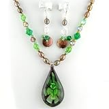 Murano Glass Flower Pendant Necklace Earrings Freshwater Pearl Sterling Silver ne1092