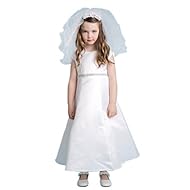 Girls Tea Length Belted  Satin Wedding Dress  With Rhinestones