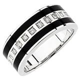 14K White Gold. Men's Onyx Diamond Band