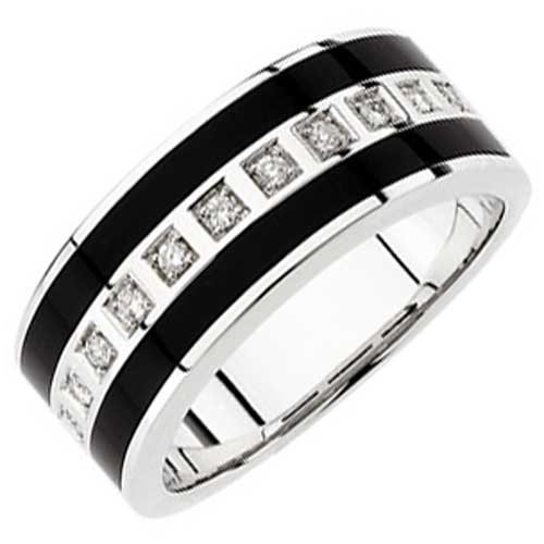 14kt White Stripes Black Diamond