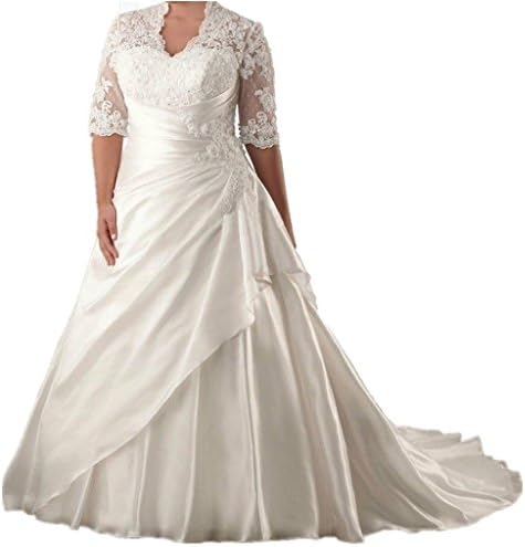 Yingdress Women's White Short Sleeves Plus Size Wedding Dresses