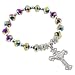 Religious Bracelet with Rainbow AB Rondell Faceted Beads and Crucifix- 5'' Overall Length - 7'' Stre