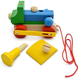 Handcrafted Pull Along Blinking Train - Take Apart and Build Toy