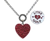 Magnetic Ball Marker Necklace with Red Heart Adorned with Genuine Swarovski Crystals and Glitzy Love 2 Golf