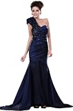 eDressit Robe Longue de Soiree/ Mariee/Ceremonie Epaule Unique avec traine Bleu nuit Taffetas 00113205