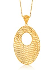 Italian Design 14K Yellow Gold Oval Lattice Long Pendant