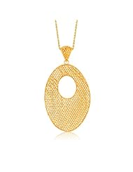 Italian Design 14K Yellow Gold Oval Lattice Long Pendant
