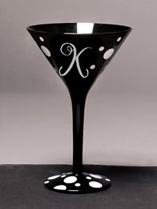 Personalitini - Monogram Black Polka Dot Martini Glass - K