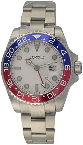 43mm Jimbbs Sapphire Glass White Dial Blue Red Bezel GMT II Stainless Parnis Automatic Men's Watch ...