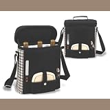 London Divided Cooler - 3 Bottle Tote (Black w/Plaid Accents )