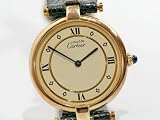 Vintage/Antique watch: Pre Owned Men’s Cartier Watch Vermeil Swiss Quartz Movement RARE Yellow Dial 1980′s Ref: 17/063348