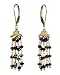 Gold Plated Silver Leverback Linked Black Spinel Tassel Earrings