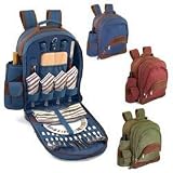 Picnic Time Cambria 16.5in. Backpack w/ Attached Wine Duffel & Deluxe Service For 4 (Red Clay)