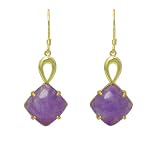 Gold Plated Sterling Silver Lavender Jade Cushion Shape Drop Earrings