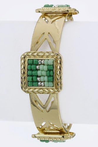 LAUREN SPADE Beaded Mossaic Station Tribal Bracelet (Mint)